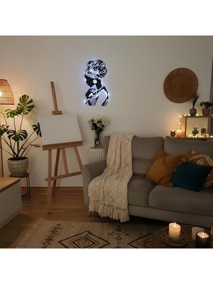 Mabeyn Afrikalı Kadın Metal Duvar Dekoru LED Işıklı, Siyah Kraliçe Siluet Duvar Tablosu, Afrika Sanatı, Kültürel Miras Hediyesi, 61X36 cm (24X14 Inç)