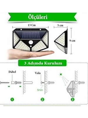 Mabeyn Güneş Enerjili Lamba LED Sokak Dış Ortam Solar Bahçe Aydınlatması Su Geçirmez Sensörlü (100 Led)
