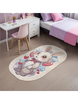 Mabeyn Haiko Kadife Kaymaz Pamuk Tabanlı Yıkanabilir Antibakteriyel Oval Çocuk Halısı 160X230
