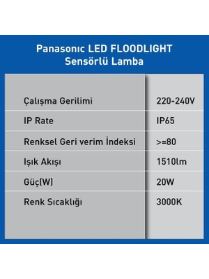 Mabeyn LED Sensörlü Projektör, Sıcak Beyaz Işık 20W 1510LM 3000K