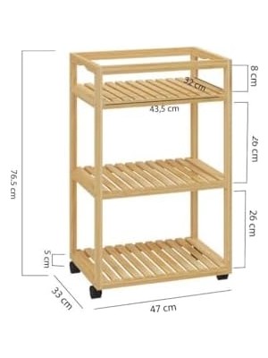 Mabeyn Bambu 3 Raflı Tekerlekli Sunum Servis Arabası Mutfak Rafı Sehpa Banyo Rafı DB-0029