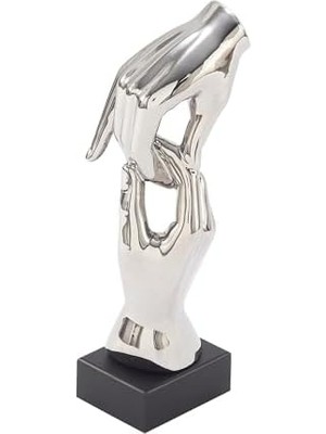 Mabeyn Decmode Seramik Gümüş Eller Heykel, Gümüş Seramik, Siyah, 5" By 13"