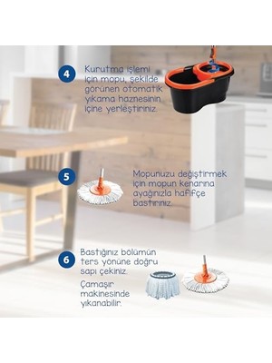 Mabeyn Macro Max Focus Otomatik Temizlik Seti, Pedalsız Döner Sıkmalı 360 Başlıklı Mikrofiber Paspas
