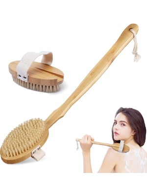 Mabeyn Doğal At Kılı Banyo Fırçası – Selülit Karşıtı, Masaj ve Peeling Için Ahşap Fırça, Saplı & Sapsız Kullanım