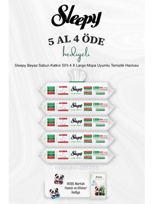 Mabeyn Beyaz Sabun Katkılı 50'li 4 x Large Mopa Uyumlu Temizlik Havlusu 5 Al 4 Öde ve Rosie Pamuk