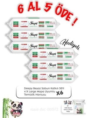 Mabeyn Beyaz Sabun Katkılı 50'li 4 x Large Mopa Uyumlu Temizlik Havlusu 6 Al 5 Öde ve Rosie Pamuk