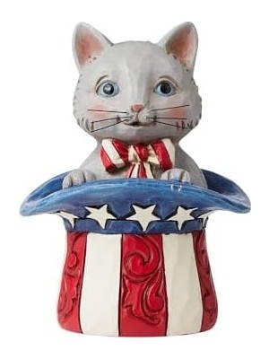 Mabeyn Jim Shore Heartwood Patriotik Kedi Silindir, Minyatür Figür, 8,9 Cm, Çok Renkli