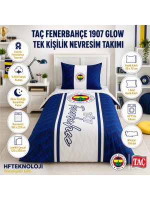 Taç Pamuk Glow Tek Kişilik Nevresim Takımı Lacivert-Beyaz (Logo) 160*220