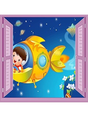 Mabeyn Çocuk Odası Bebek Odası Pencere Poster Duvar Kağıdı Uzay Aracı