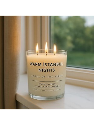 Mabeyn Warm Istanbul Nights | Premium Soya Mumu | 12 Oz, 3 Fitilli, 45+ Saat Yanma Süresi | Portakal, Ihlamur, Ylang & Sandal Ağacı | Organik Pamuk Fitil | Şık Cam Içinde