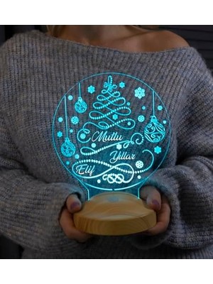 Mabeyn Yeni Yıl Hediyesi Yılbaşı Çam Şeklinde Kişiye Özel Dekoratif Renkli Işıklı LED Lamba, Yılbaşı Hediyesi, Yılbaşı Süsü LED Lamba