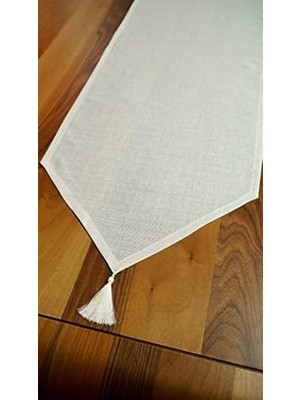 Mabeyn Viemso Simli Runner Püsküllü, Kırık Beyaz, 45X150CM