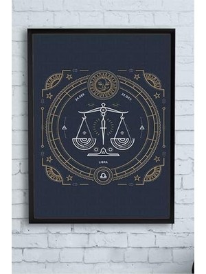 Mabeyn (PSTER14507) Siyah Terazi Burcu Tasarım Çerçeveli Tablo 30 x 40