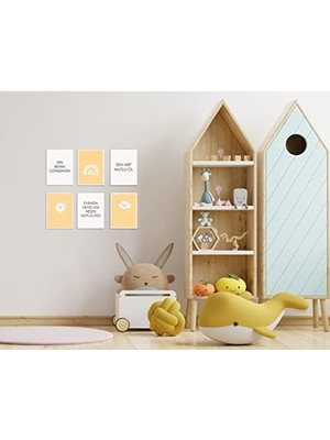 Mabeyn Bebek Odası Için 6 Lı Ahşap Tablo Poster Seti
