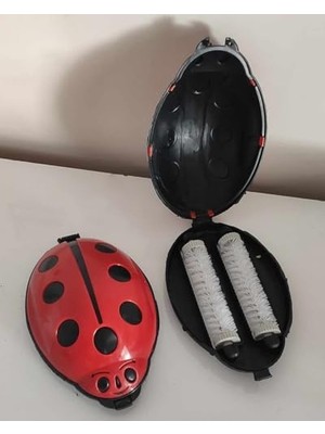 Mabeyn Uğur Böceği Figürlü Pratik Gırgır - Çift Fırçalı Masa ve Koltuk Üstü El Süpürgesi - Kedi Köpek Tüyü, Kırıntı ve Toz Toplayıcı