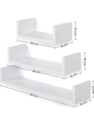 Mabeyn Duvar Rafları, 3'lü Set, Yüzer Raflar, 30/45/60 Cm, Dekoratif, Yaratıcı, Yatak Odaları, Oturma Odaları, Mutfaklar ve Koridorlar Için, 15 Kg'a Kadar Yüklenebilir, Beyaz LWS66W