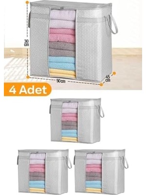 Mabeyn 4 Adet - Pencereli Saklama Çantası 50 x 45 x 30 cm - Gri Benekli