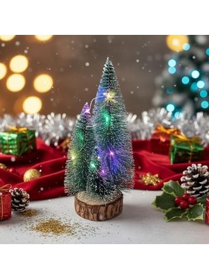 Mabeyn 1 Adet Rgb Işıklı Mini Yılbaşı Ağacı Masaüstü Aydınlatma Dekoratif Hediyelik Pilli Çam Ağaç Yılbaşı Süsü 20CM (20CM)