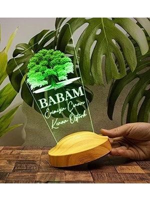 Mabeyn Babaya Hediye, Babalar Günü Hediyesi, Babama Hediye, Ağacı Figürlü Renkli LED Lamba Şeklinde