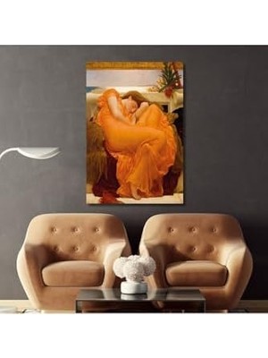 Mabeyn Tekli Dikey Kanvas Duvar Tablosu Frederic Leighton Ateşli Haziran, 50 x 70
