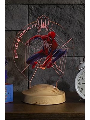 Mabeyn Örümcek Adam Spider Man Figürlü Kişiye Özel Gece Lambası, 3D LED Lamba, Spider-Man Erkek Çocuk Hediyesi Renkli