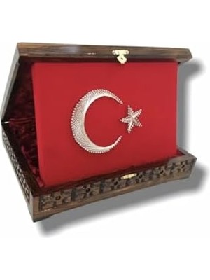 Mabeyn Maraş Oyma Hakiki Ceviz Ağacından El Işçiliği Oyma Sanatı Hediyelik Türk Bayraklı Plaket ve Kutusu