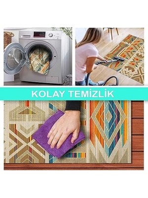 Mabeyn Dizayn Crocus Desenli Kadife Pamuk Tabanlı Yıkanabilen Kaydırmaz Antibakteriyel Salon Halısı 80X150