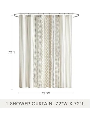 Mabeyn Imani Püsküllü ŞÖNIL%100 Pamuk Duş Perdeleri Makinede Yıkanabilir, Modern Ev Banyo Dekoru Küvet Gizlilik Ekranı, 182 cm x 183 Cm, Fildişi