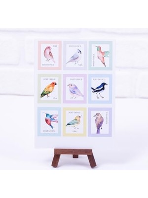 Berry Store Kuş Figürlü Renkli Pul Sticker Seti, A5 2 Sayfa