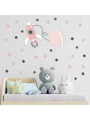 Berry Store Uzay Aracı Gezegen Pembe Lacivert Yıldızlar ve Puantiyeler