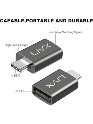 Berry Store Livx USB 3.1 To Type-C 10GBPS Veri Aktarımı 3A Hızlı Şarj ve Data Aktarımı Çevirici Dönüştürücü Otg Adaptör Space Gray Otgks