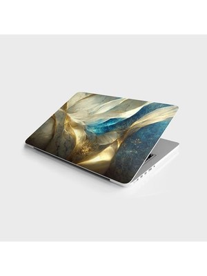 Berry Store Laptop Bilgisayar Notebook Pc Kaplama Etiketi Altın Mavi Lüks Mermer