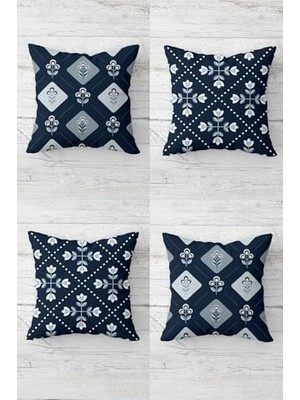Berry Store Pelangi Lacivert Mini Çiçekler Gizli Fermuarlı Kırlent Kılıfı Koltuk Yastık Kılıfı TAKIM(4ADET), Lacivert-Indigo 45 x 45