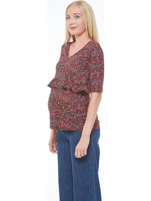 Motherway Kırmızı Hamile Tunik %95 Viskoz %5 Elastan Rahat Kalıp ile Şık Tasarım