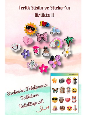 Birikiyedi Jibbitz Terlik Süsü 15'li Set Delikli Terliklerle Uyumlu/güneş,bulutlar,çiçekler,palmiye