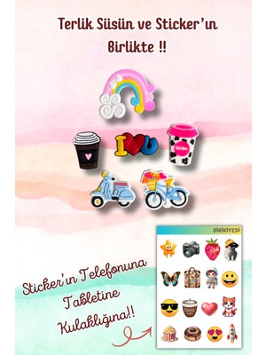 Birikiyedi Jibbitz Terlik Süsü 6'lı Set Delikli Terliklerle Uyumlu/motor,içecek,gökkuşağı,