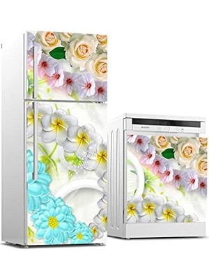 Berry Store Buzdolabı ve Bulaşık Makinası Beyaz Eşya Kaplama Renkli Çiçekler