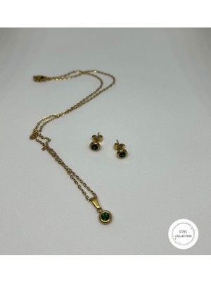 Carette De Terre 18K Altın Kaplama Çelik Küpe ve Kolye Seti