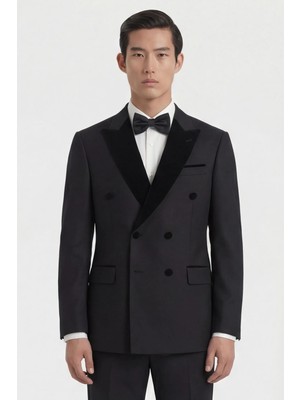 Giotelli Erkek Siyah Dar Kesim Slim Fit Viskon Dokuma Normal Bel 6 Drop Klasik Smokin Takım Elbise