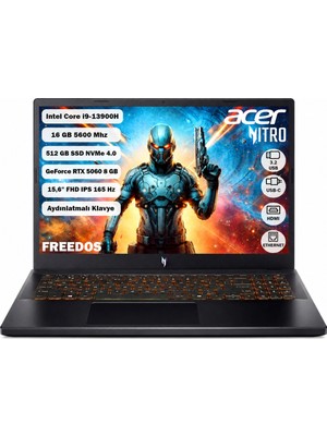 Acer ANV15-52 i9-13900H 16 GB Ram 512 GB SSD Rtx 5060 15.6" Fhd IPS 165 Hz Freedos NH.QZ8EY.004