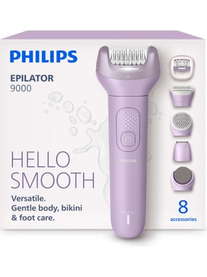 Philips 9000 Serisi Kablosuz Epilatör Mor Renkli Yıkanabilir Başlık ile Islak ve Kuru Kullanım