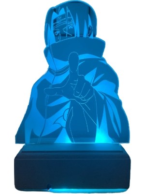 Modiwa Design Naruto Itachi 16 Renkli Gece Lambası Ahşap Kaide ile 25X35 cm Ölçülerinde