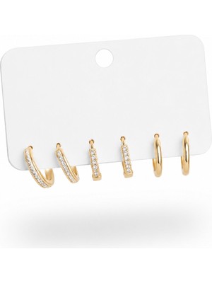 Serelya Zirkon Taşlı Gold Renk Pirinç Kadın Küpe Seti