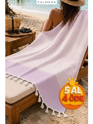 Calmera Çizgili Peştemal | Pamuk - Doğal Saçaklı | Plaj, Havuz, Spa, Hamam, Sauna, Spor, Seyahat Havlusu - Lila