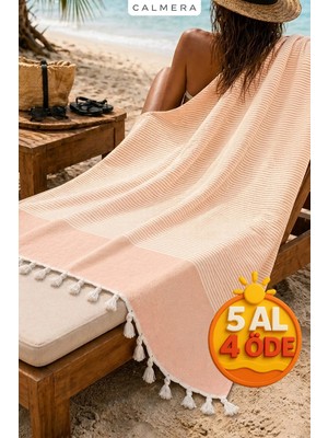 Calmera Çizgili Peştemal | Pamuk - Doğal Saçaklı | Plaj, Havuz, Spa, Hamam, Sauna, Spor, Seyahat Havlusu - Somon