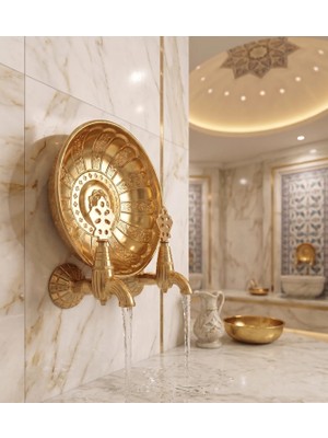 Emfa Aksesuar Gold Eskitme Kurna Seti - Hamam Muslukları Seti 2 Adet Gold Musluk 1 Adet Ağır Hamam Tası