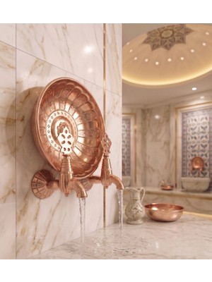 Emfa Aksesuar Bakır Eskitme Kurna Seti - Hamam Muslukları Seti 2 Adet Rose Gold Musluk 1 Adet Ağır Hamam Tası