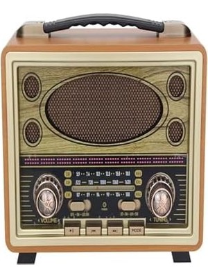 Berry Store M-2027BT Gerçek Ahşap Eskitme Kaplama Radyo Fm Am Sw USB Tf Aux Destekli Bluetooth Hoparlör, Turuncu