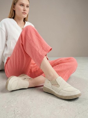 Mammamia D26YA-3945 Krema Hakiki Deri Tam Ortopedik Casual Kadın Günlük Ayakkabı
