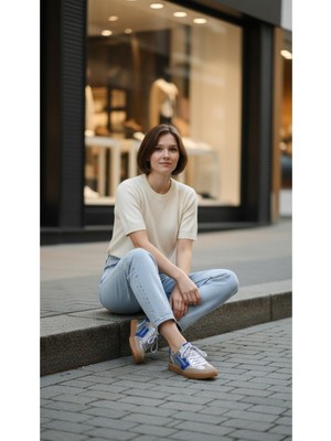 Eforia Rachel 26Y055 Gümüş Mavi Hakiki Deri Tam Ortopedik Kadın Casual Günlük Ayakkabı